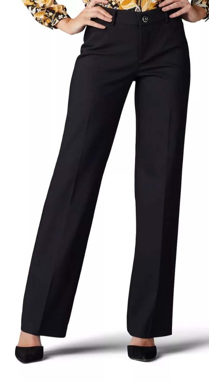 Lee Women's Flex Motion Regular Fit Trouser Pant Black Size 8 Short